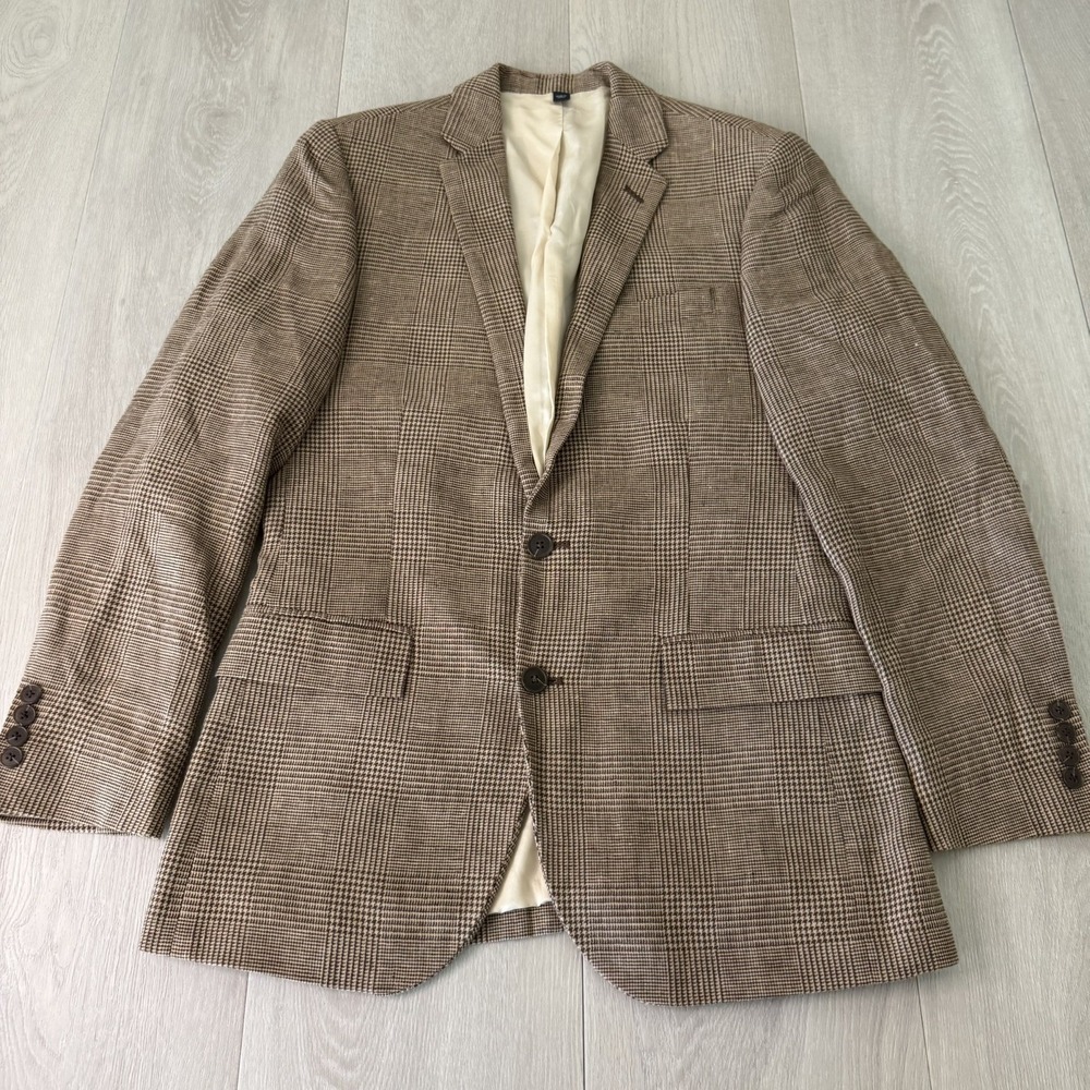 J.CREW Thompson Blazer Jacket Men's 36R Houndstooth Linen Cotton Sport Coat NEW